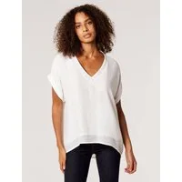 Apricot Klassische Bluse Slub Shimmer V/Nk ButtonBack Top mit Zierknopfleiste am Rücken