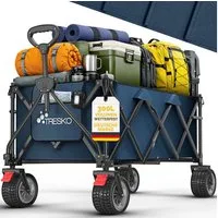 TRESKO Bollerwagen Bollerwagen faltbar 300L mit Bremse Handwagen klappbar 150kg (inkl. Vollgummireifen Faltbarer Strandwagen mit Extra Breite All-Terrain-Räder, Gartenwagen Transportwagen mit Tragetasche)