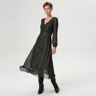 Midikleid mit goldenem Glitzereffekt und V-Ausschnitt