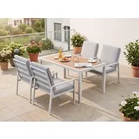 MeXo Gartenlounge-Set Lounge Gartenmöbelset Aluminium Wetterfest, (Garten Essgruppe für 4 Personen, 5-tlg., 4 Sessel, Esstisch 140x80x70 cm), 85 cm Rückenlehne, hoher Sitzkomfort