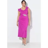 Ulla Popken Maxikleid Maxi-Jerseykleid drapiert Applikation V-Ausschnitt