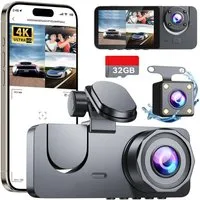 Coolfell Dashcam 4K 3 Kanal Front Rück Innenkamera WiFi G Sensor 32GB Dashcam (4K, WiFi, Dashcam 3 Kanal mit Front Innen Rückkamera 32GB Speicherkarte, 3 Kanal WiFi G Sensor Nachtsicht Loop Aufnahme Parkmodus 32GB)