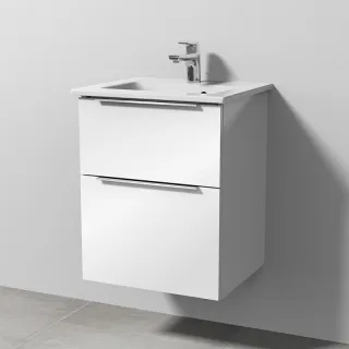 Sanipa 3way Keramik-Set Venticello Keramik-Waschtisch und Unterbau mit 2 Auszügen, Weiß-Glanz UF32078