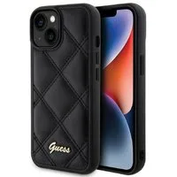 Guess Handyhülle Case iPhone 15 Kunstleder schwarz mit Logo goldfarben 6,1 Zoll, Kantenschutz