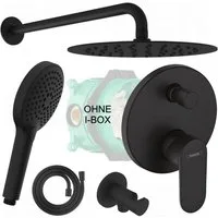 Hansgrohe und Bofler Duscharmatur Hansgrohe Vernis Blend Unterputz Armatur mit Umsteller (OHNE IBOX, Duschsystem, Duschset, Duschanlage, inkl. BOFLER Duschset #43-O Brauseset, Regendusche Ø20cm, Wandarm) matt schwarz, Wassersparende Regendusche