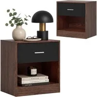 relaxdays Nachtschrank Nachttisch mit Schublade Braun-Schwarz, 2er-Pack