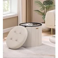 SONGMICS Sitzhocker MAZIE Kollektion, Fußhocker, Wohnheim, Schlafzimmer, Wohnzimmer (mit abnehmbarem Deckel), rund, mit Stauraum, faltbarer Hocker, einfache Montage, Samt