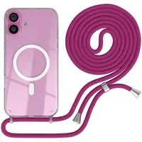 EAZY CASE Handykette mit Magsafe Hülle für Apple iPhone 16 Plus 6,7 Zoll, Slimcover Festival Hülle Band Handyketten induktive Umhängehülle Pink
