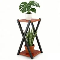 BlingBin Blumenhocker Blumenständer 2 Ebenen, Pflanzenständer aus Metall mit Holzoptik (1er Set, 1 St., Pflanzenregal), Stabiler Blumentopf Ständer für Wohnzimmer,Schlafzimmer & kleine Räume