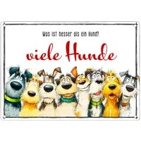 Cadouri Metallschild Hundeschild VIELE HUNDE - Dekoschild mit Hundemotiv, (Wandschild mit vier vorgebohrten Löchern & abgerundeten Ecken), UV-beständig, 28,5 x 20 cm, Geschenk für Hundebesitzer