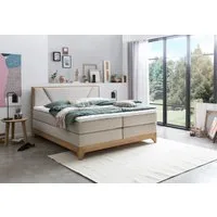 Belanoti Boxspringbett Riviera (Unterbox, Matratze, Topper), 160x200 cm, Holz, Eiche, Visco-Topper, H2/H3 wendbar, 7-Zonen-TFK
