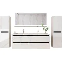 Homeline Badmöbel-Set Doppelwaschtisch Dennis New -D-4-xH doppelwaschtisch mit unterschrank, (7-St)