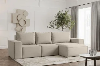 Ecksofa Designersofa ESTELLE in Stoff Opera Velvet Pearl Ottomane Rechts
