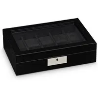 Hermann Jäckle Uhrenbox Ensingen – für 10 Uhren, Glasfenster, schwarz hochglanz (2386-10-BL)