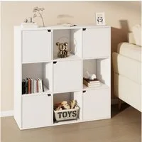 oyajia Bücherregal Bücherschrank 90cm für Wohnzimmer Home Office, 9 Fächer mit 5 Türen, Standregal, Büroregal, 9 Fächer, Holzwerkstoff, 90x30x90cm (BxTxH)