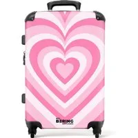 NoBoringSuitcases.com© Kinderkoffer mit leuchtende Räder - Rosa - Herz 67 cm - 72 L, 4 Rollen, Mittelgroßer Reisetasche mit Rollen für 20kg, Kinderkoffer