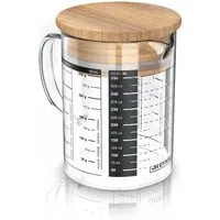 Arendo Messbecher Glasbehälter 350 ml luftdicht, Küchenbehälter mit Bambusdeckel, Glas, Silikondichtung, für Mehl Zucker Gewürze Flüssigkeiten Süßigkeiten