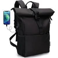 TAN.TOMI Freizeitrucksack Arbeitsrucksack Groß Damen lässiger Rolltop Rucksack Herren Backpack, mit Laptopfach bis 15,6 zoll und externen USB-Anschluss