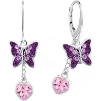 Goldene Hufeisen Paar Ohrhänger Schmetterling mit Rosa Herz Zirkonia Ohrringe 925 Silber (1 Paar, inkl. Etui), Handgefertigt