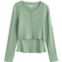 Next Blusenshirt Mehrlagiges Langarmshirt mit Lochstickerei (1-tlg)
