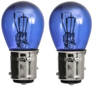 2x BAY15D 21W Xenon Look Super White Birnen Lampen Blaues Glas E-Prüfzeichen