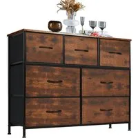 Refined Living Kommode Schubkastenkommode mit 2/4/5 /7/8/9 Schubladen stabilem Stahlrahmen (Kommode mit 7 Schubladen aus Stoff Schubladenschrank, Aufbewahrungsschrank Hoch Holztop Komodenschrank Sideboard Möbel), für Schlafzimmer Wohnzimmer Flur Kind