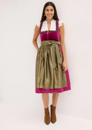 bonprix Dirndl mit Samt in Midilänge (2-tlg.Set), lila, Gr.42, Traditionelles Dirndl mit hochwertigen Samtmieder und changierender Schürze. Der Rock ist mit einem angenehmen Baumwollfutter ausgestattet., aus Samt