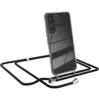EAZY CASE Handykette Hülle mit Kette für Samsung Galaxy S22 5G 6,1 Zoll, Handykette Hülle mit Band Slimcover Schutzhülle Schwarz Clips Silber
