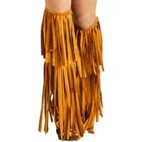 Fun World Hippie-Kostüm Hippie Beinstulpen mit Fransen Fasching Karneval, Stiefelstulpen mit zwei Reihen Kunstlederfransen