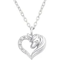 ALEXANDER YORK Kette mit Anhänger HERZ und PFERD Zirkonia weiß, 2-tlg., 925 Sterling Silber