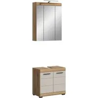 welltime Badmöbel-Set SIENA, 2 teilig, inklusive LED Beleuchtung, bestehend aus:, (Set, 2-St., TOPSELLER), Waschbeckenunterschrank, Spiegelschrank, LED Badaufsatzleuchte