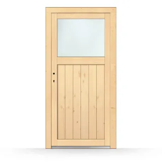 Nebeneingangstüre Holz, Modell Würzburg, Naturholz unbehandelt, 880 x 1980 mm, DIN links nach innen öffnend, individuell konfigurieren