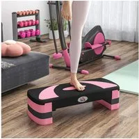 HOMCOM Stepper höhenverstellbar mit 3 Stufen, Fitness Heimtrainer (Aerobic-Stepper, 1-tlg., Steppbrett), für Indoor, Outdoor, Schwarz+Rosa+Grau