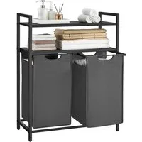 VASAGLE Wäschekorb Wäschesack ausziehbar und abnehmbar, für Badezimmer, Waschküche, 2 Fächer, Wäschesammler, pro Tasche 46 Liter, 33 x 92 x 73 cm
