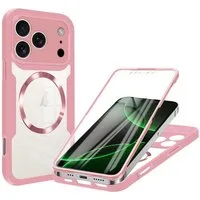 Wigento Handyhülle Für Apple iPhone 17 Pro MagSafe Ring Full Body 360 Grad TPU Hülle Rosa, MagSafe 360 Grad Schutz Schutz Hülle