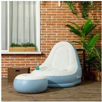 Outsunny Luftsessel Aufblasbares Sofa mit Fußhocker, Becherhalter, (Aufblasbarer Sessel, 2-tlg., Luftsofa), für Camping, Zuhause, Weiß+Blau, 125 x 100 x 87 cm