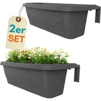 GarPet Balkonkasten 2er Set Blumen Kasten Balkon Geländer Wasserspeicher Rattan Anthrazit