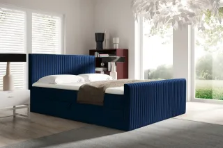 Boxspringbett Schlafzimmerbett ADRIEN 120x220cm in Stoff Fresh Dunkelblau