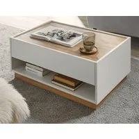 Furn.Design Couchtisch Center (Wohnzimmer Tisch in weiß mit Wotan Eiche, 90 x 60 cm), mit 2 Fächern und Schublade