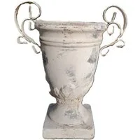 Exner GmbH Garten- & Wohnaccessoires Dekovase Vase Amphore Terracotta antik Patina weiß Eisen Griffe, vintage Deko shabby chic