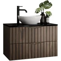 Lookway Badmöbel-Set Badmöbel-Set HIKARI II 80 cm Hängeschrank mit Aufsatzwaschbecken, (Badezimmerschrank mit wählbarem Becken und Armatur), mit Soft-Close-System