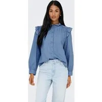 ONLY Jeansbluse ONLPIPER L/S EMB FRILL DNM SHIRT QYT mit Rüschen