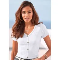 LASCANA Kurzarmshirt aus Rippware mit Zierknopfleiste, T-Shirt, V-Ausschnitt
