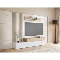 MIRJAN24 Wohnwand Narezi I, (TV-Lowboard, Wandboard, Wandpaneel), Schubladen und Klappen - Push to Open, 225x40x209 cm