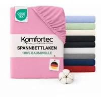 Komfortec Spannbettlaken Jersey Spannbettuch, 90x200, 140x200, 160x200, 180x200 oder 200x200 cm, 100% Baumwolle (135 g/m), Gummizug: Rundum, (1 Stück), OEKO-TEX® Standard 100 Zertifisiert, für Matratzen bis 25 cm Höhe