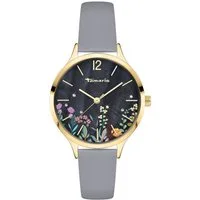 Tamaris Quarzuhr Romantic Flowers TT-0142-LQ, Armbanduhr, Damenuhr, Lederarmband, analog, Zirkonia (synth)