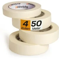 Hinrichs Klebeband 4 x Kreppband 3 Rollen 50 m x 30 mm plus 1 Rolle 50 m x 20 mm - Malerkrepp für sauberes Abkleben
