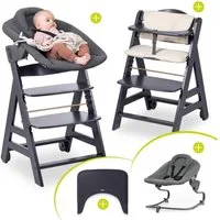 Hauck Hochstuhl Beta Plus Dark Grey - Newborn Set, Babystuhl ab Geburt inkl. Aufsatz für Neugeborene, Tisch, Sitzauflage