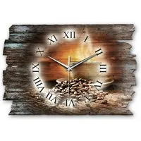 Kreative Feder Funkwanduhr Design-Wanduhr „Kaffee“ aus Holz (ohne Ticken, flüsterleises Uhrwerk, außergewöhnlich, modern)