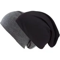 shenky Jerseymütze Doppelpack schwarz und dunkelgrau (Long Beanie, Beanie Mütze) elastisch